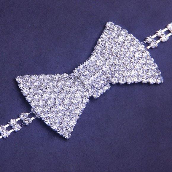 Crystal Bow Tie Choker Collar Chain Lady Rhinestone Tennis Chain Necklace - Picture 6 of 8